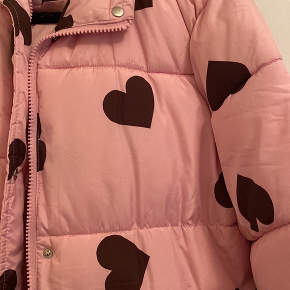 Wednesday’s Girl Pink Heart Mid-Length Puffer Jacket Size S - Picture 5 of 8